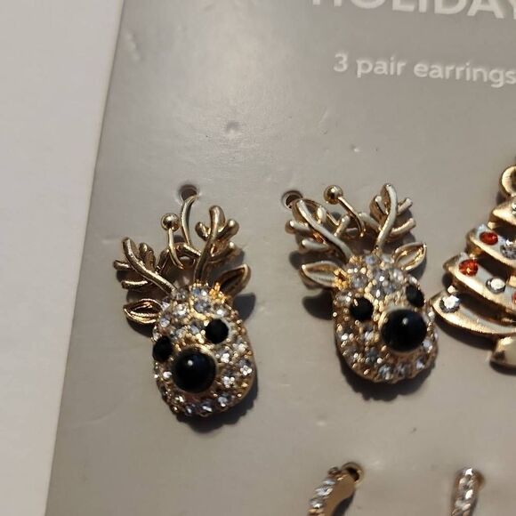 Hildie & jo Holiday Set of 3 Pairs of Earrings Goldstone NWT - Picture 4 of 7